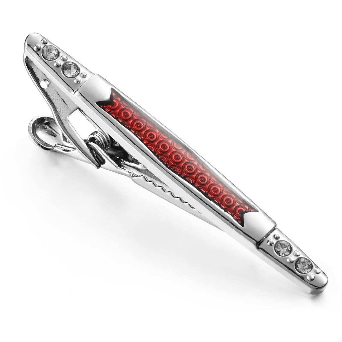 UJOY Mens Tie Pin Bar Enamel Silver Classic Mens Fashion Accessories Red with Rhinestones