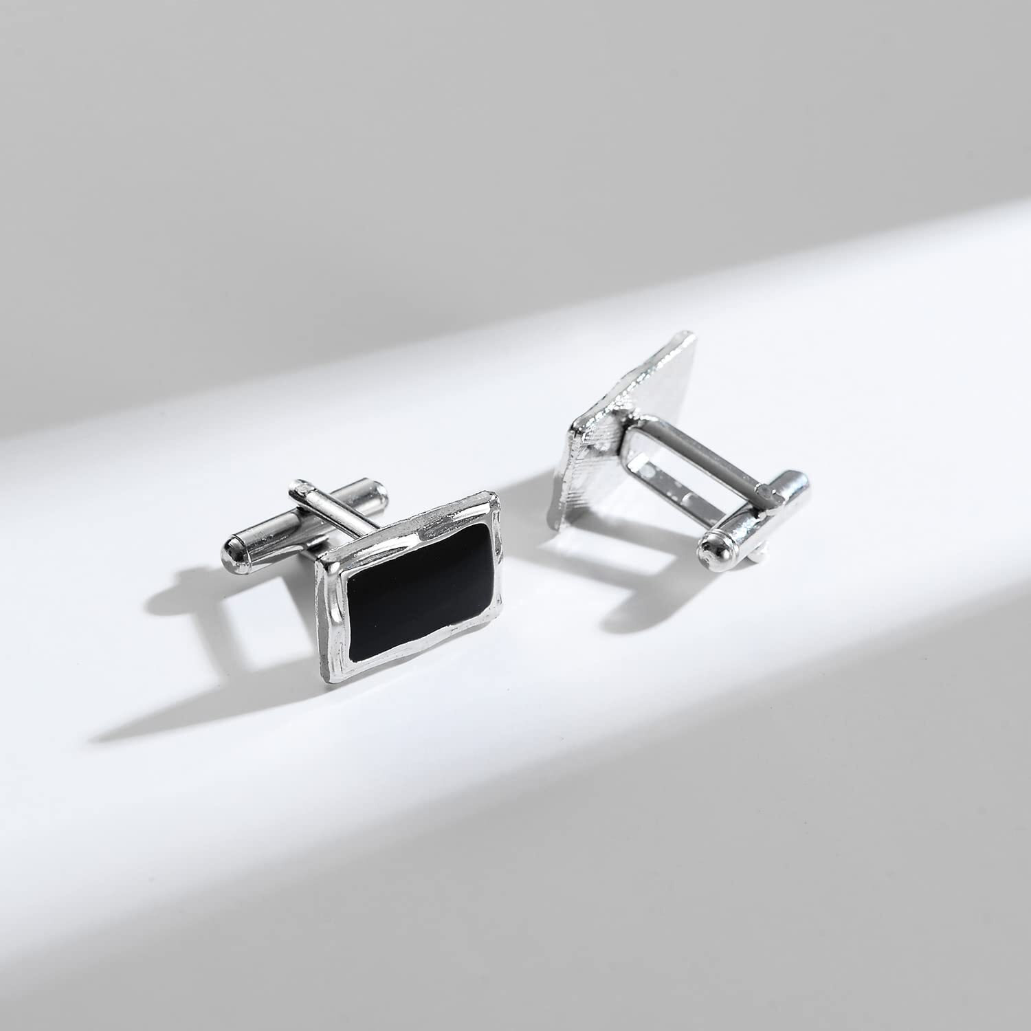 UJOY Cufflinks and Tie Clips Set Enamel Black in Gift Box Elegant Design