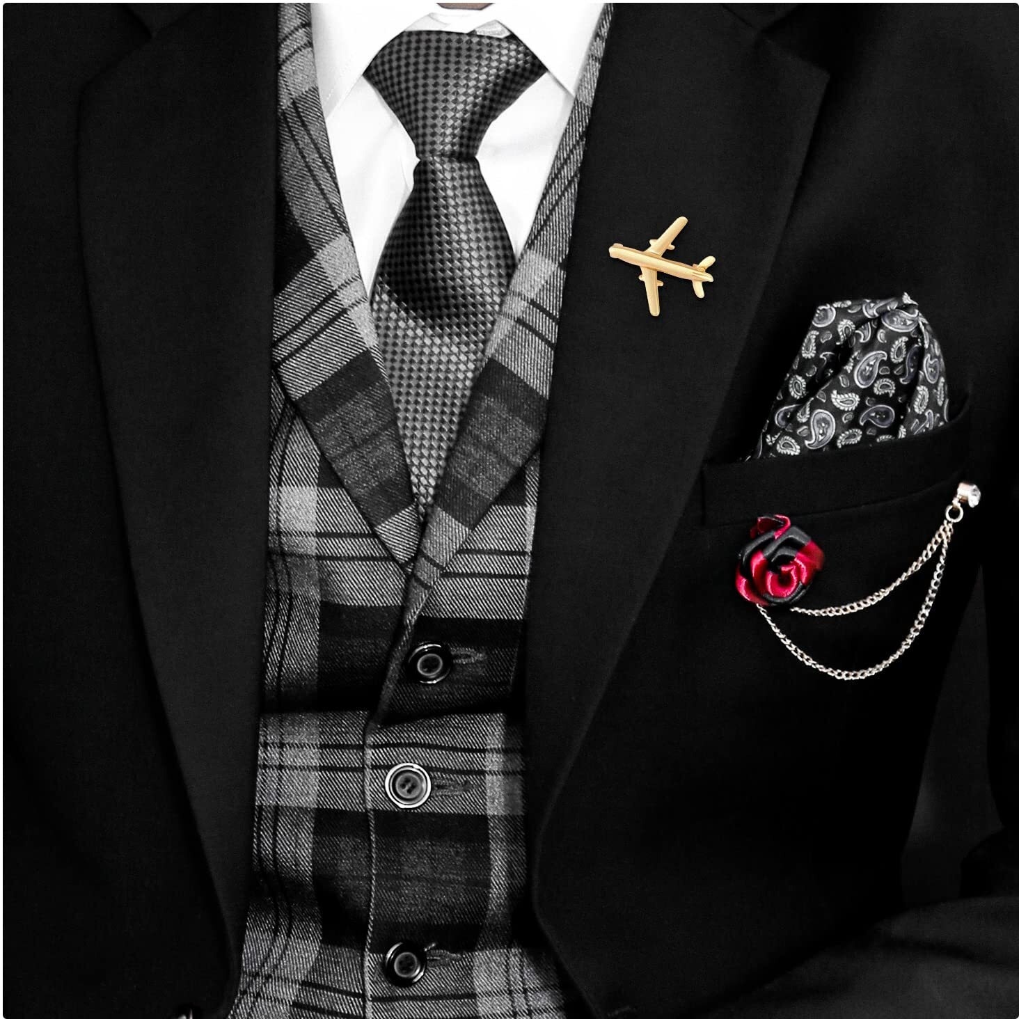 UJOY Lapel Pins Brooch Fashion Design Airplane in Gold for Gentlemen