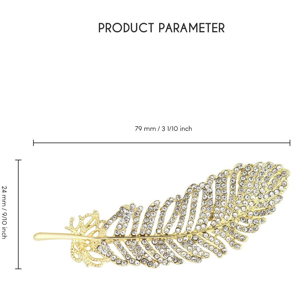 UJOY Lapel Pins Brooch Fashion Design Feather Gold with White CZ Stone