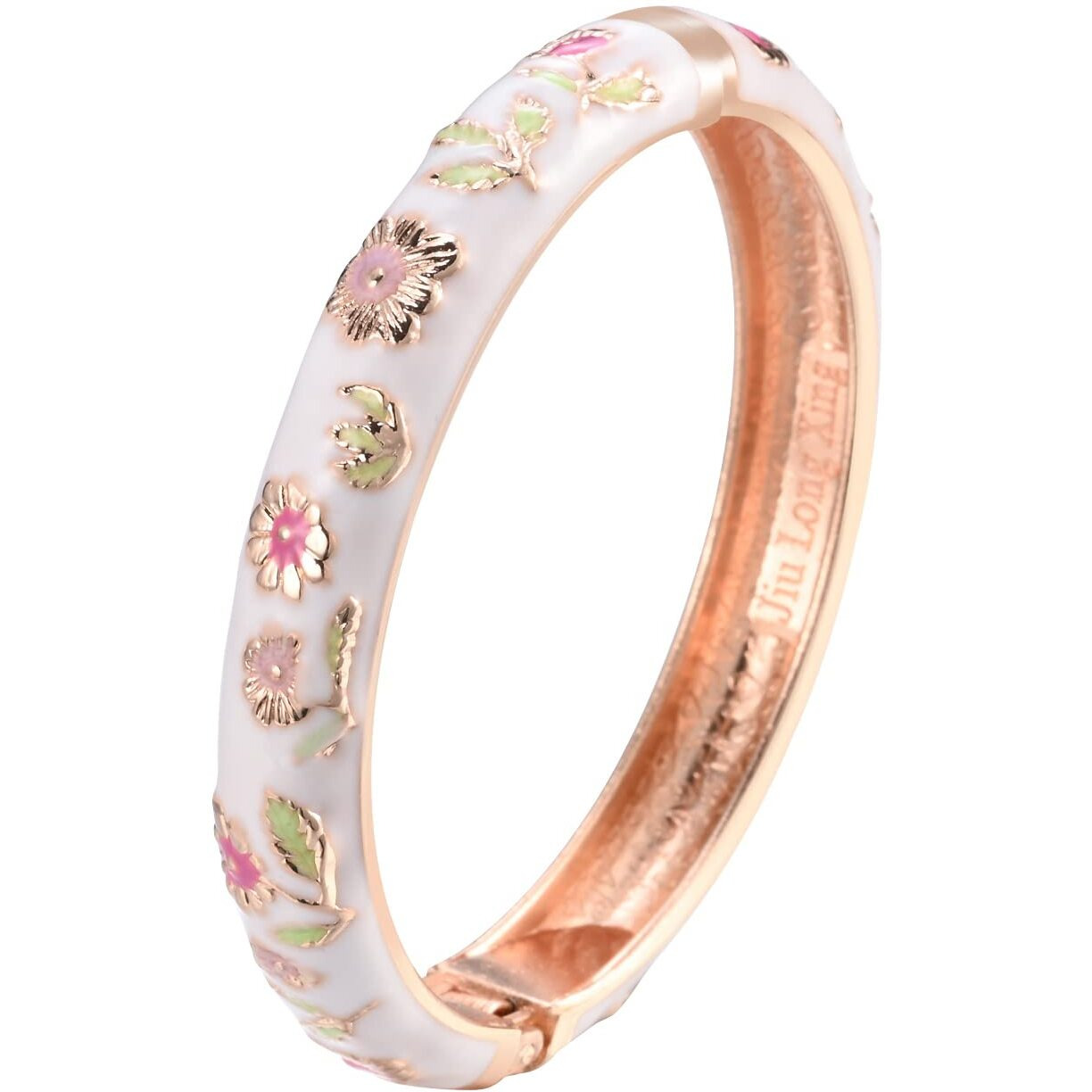 UJOY Womens Colorful Enamel Bangle Bracelet With Gift Box (White Flower)