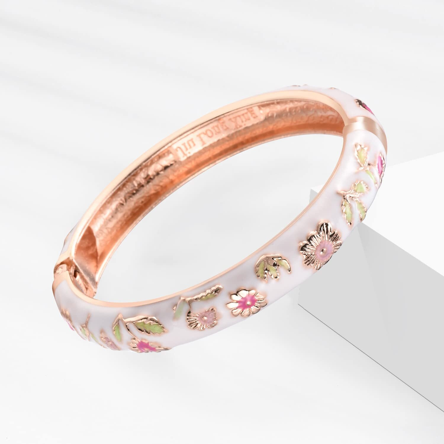 UJOY Womens Colorful Enamel Bangle Bracelet With Gift Box (White Flower)
