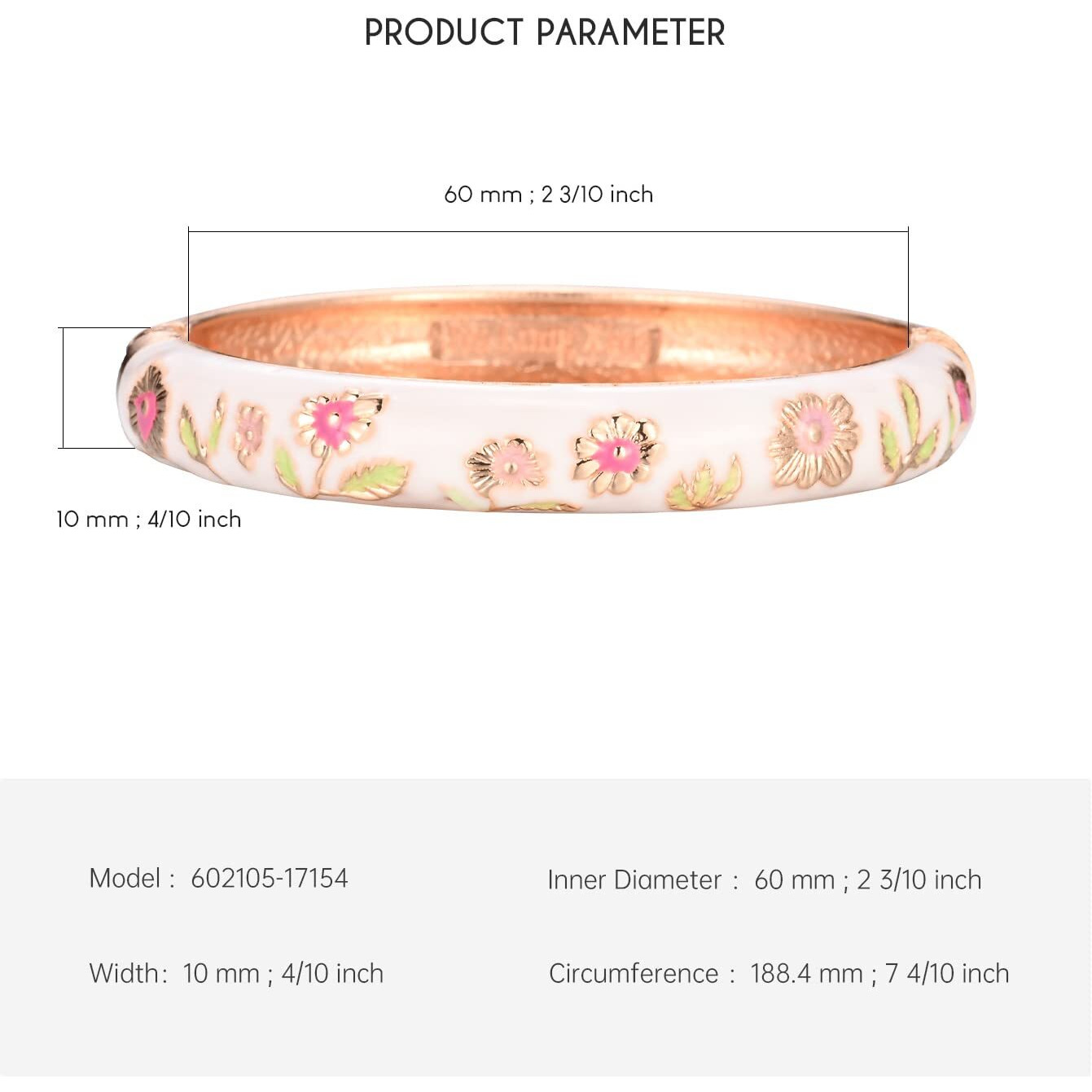UJOY Womens Colorful Enamel Bangle Bracelet With Gift Box (White Flower)