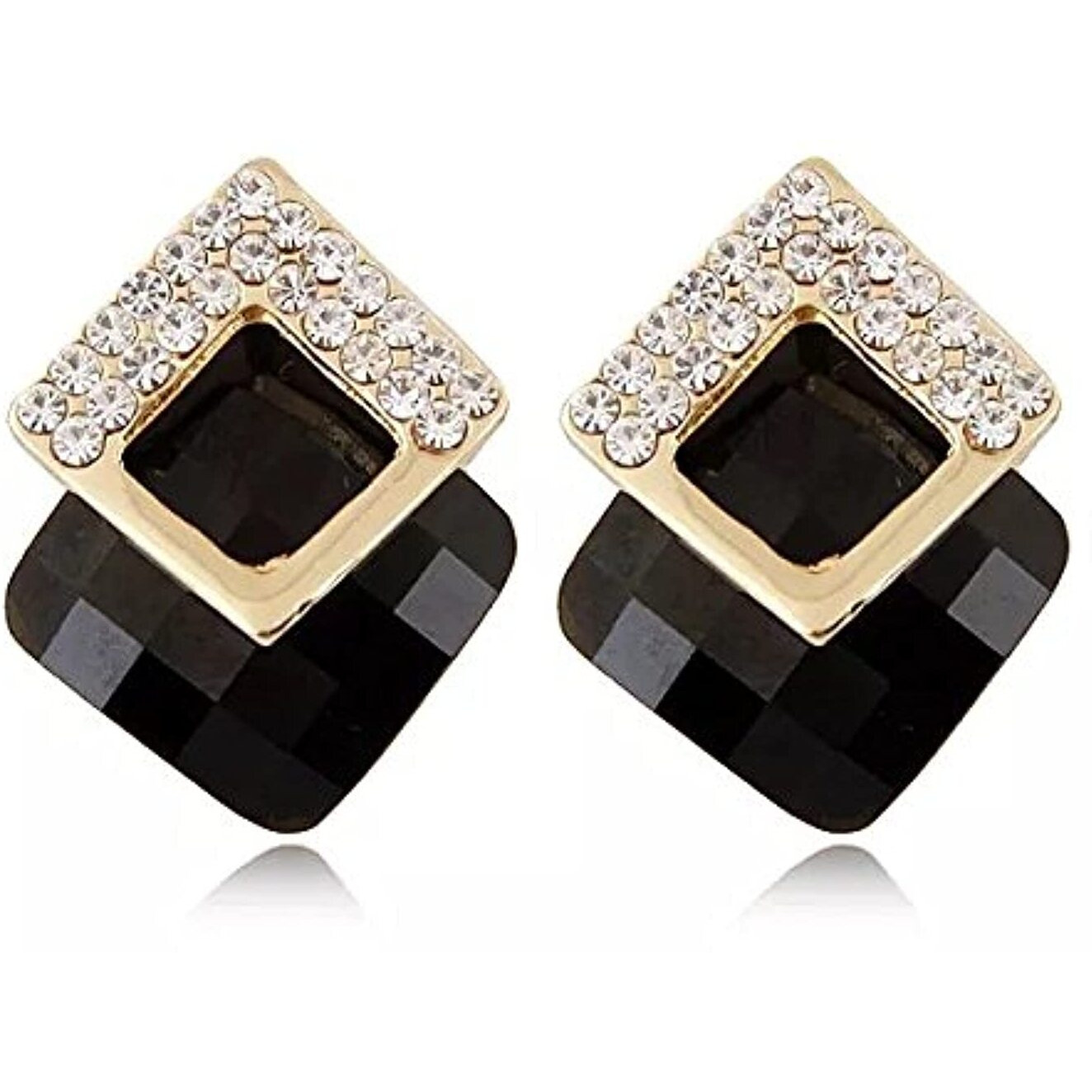 Shining Diva Fashion Gold Plated Latest Stylish Crystal Stud Earrings for Women and Girls (Black) (9185er)