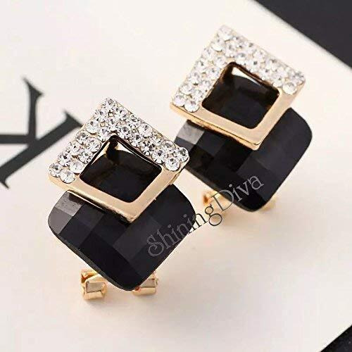Shining Diva Fashion Gold Plated Latest Stylish Crystal Stud Earrings for Women and Girls (Black) (9185er)