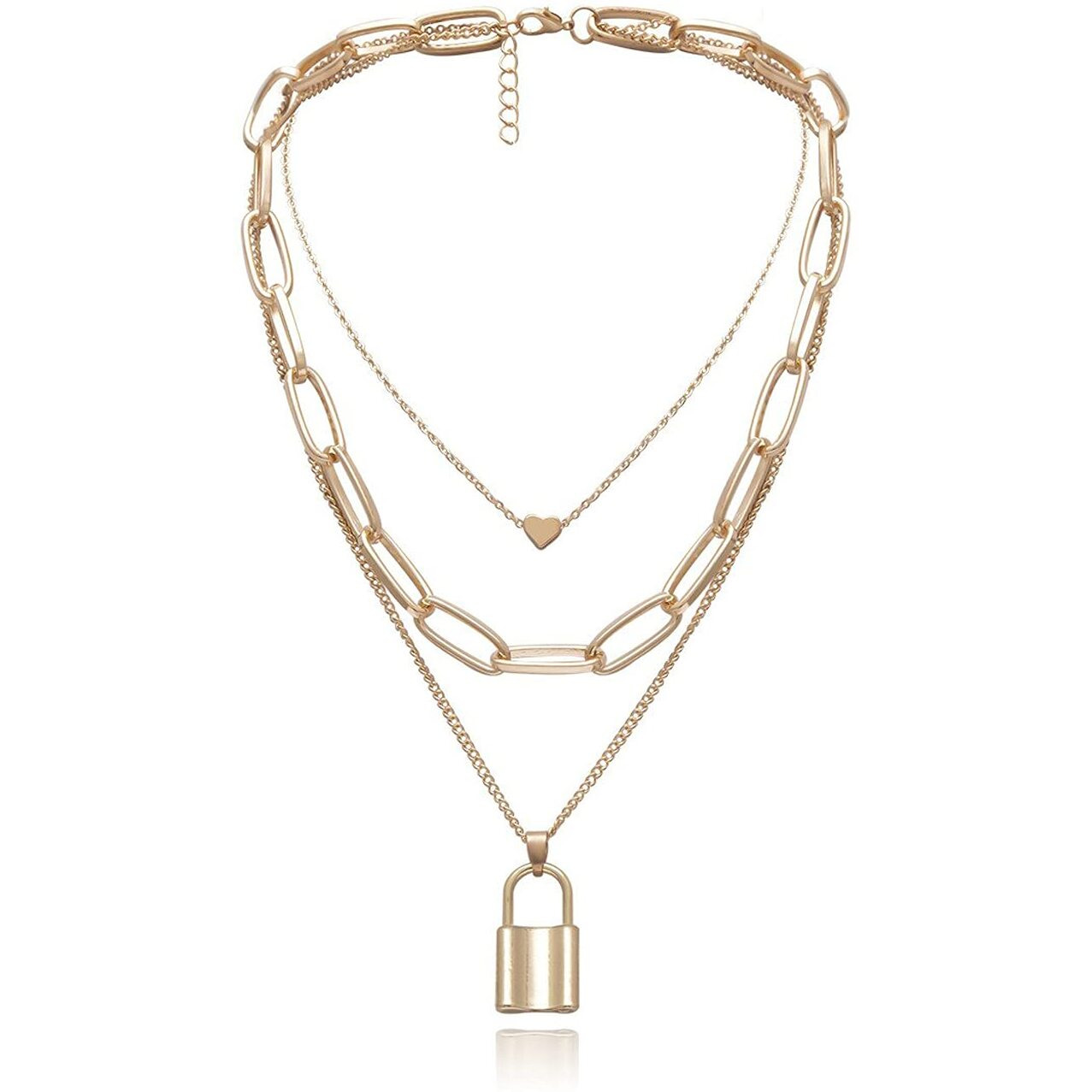 YouBella Jewellery for women Lock and Heart Pendant Necklace for Women & Girls (Gold)