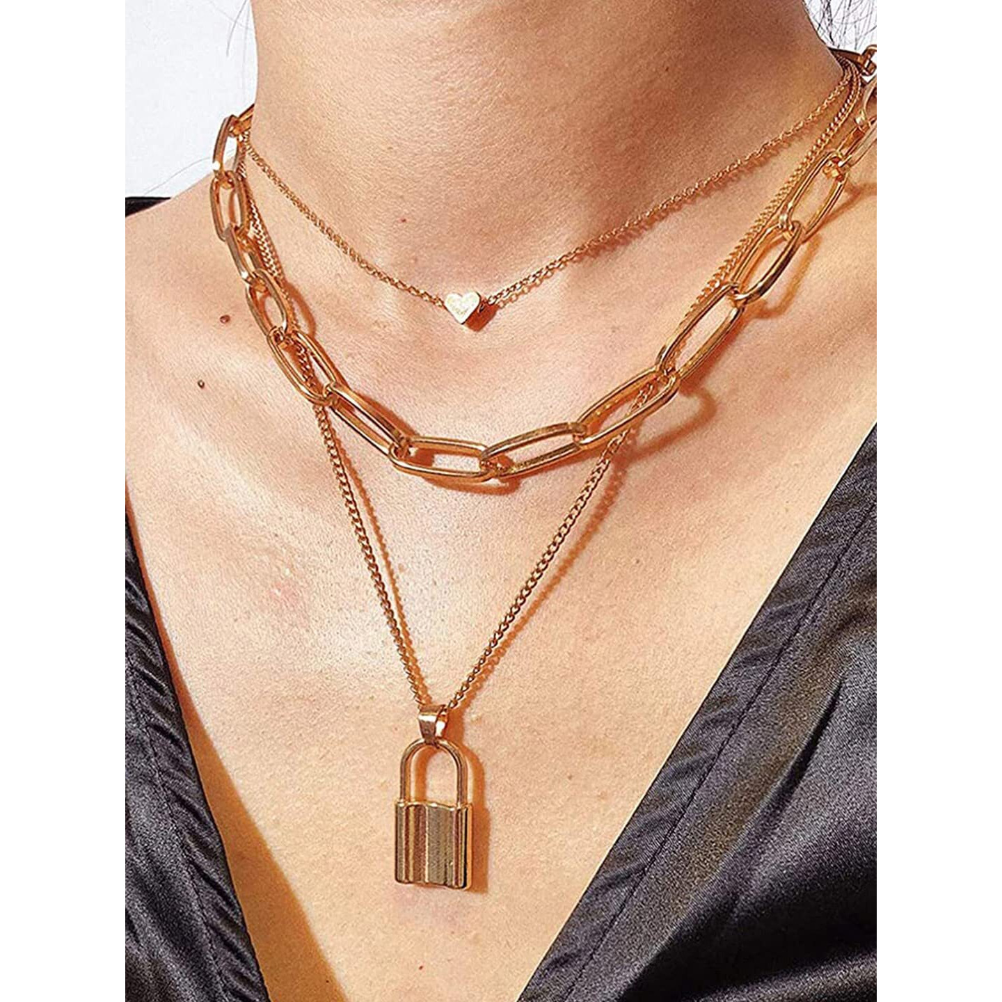 YouBella Jewellery for women Lock and Heart Pendant Necklace for Women & Girls (Gold)