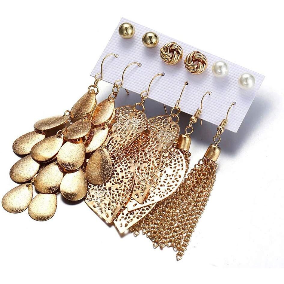 Shining Diva Fashion Combo Stylish Golden Metal Traditional Base Metal Earrings for Women and Girls, style02 (10669er)