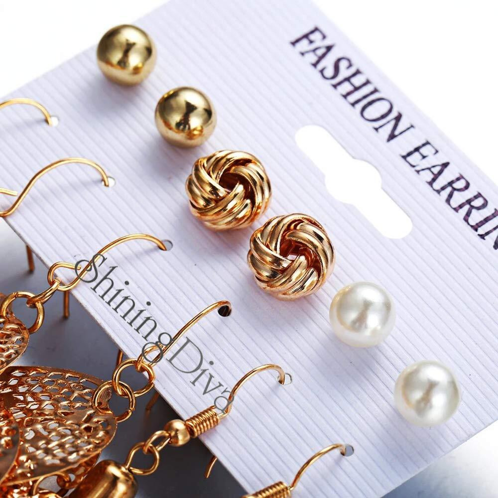 Shining Diva Fashion Combo Stylish Golden Metal Traditional Base Metal Earrings for Women and Girls, style02 (10669er)