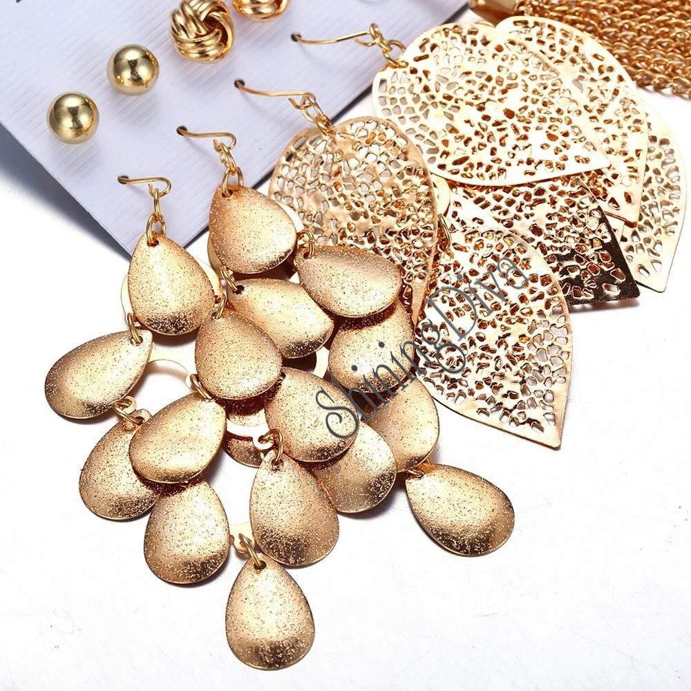 Shining Diva Fashion Combo Stylish Golden Metal Traditional Base Metal Earrings for Women and Girls, style02 (10669er)