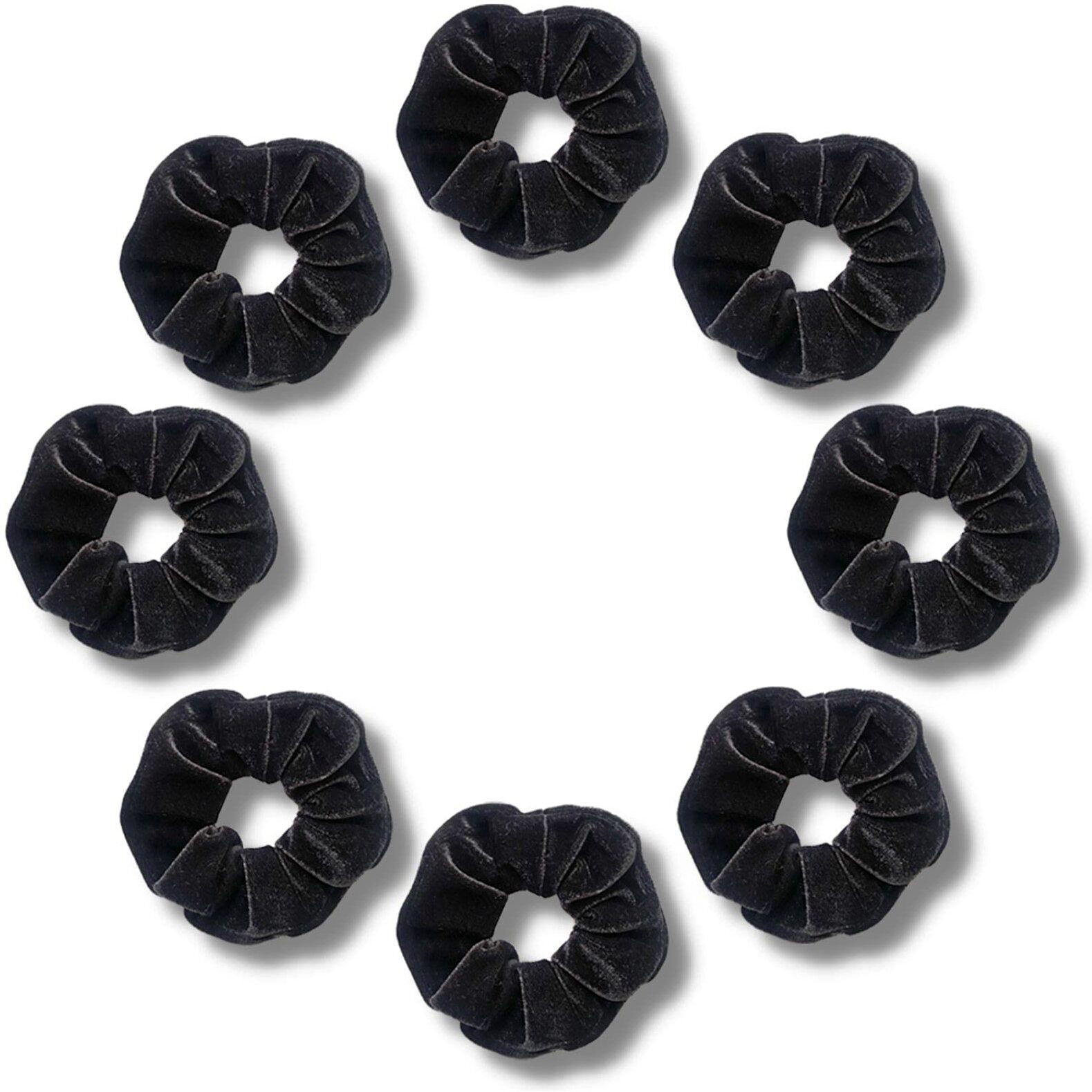 SILVR BEAR - Black Buttery Soft Velvet Scrunchies - Set of 8 | Anti-Hair-Breakage, Luxury Ponytail Holders pack for Girls, Women, Hair Ties, Best gift for Sister, Friend, Mom (Black Velvet 8))