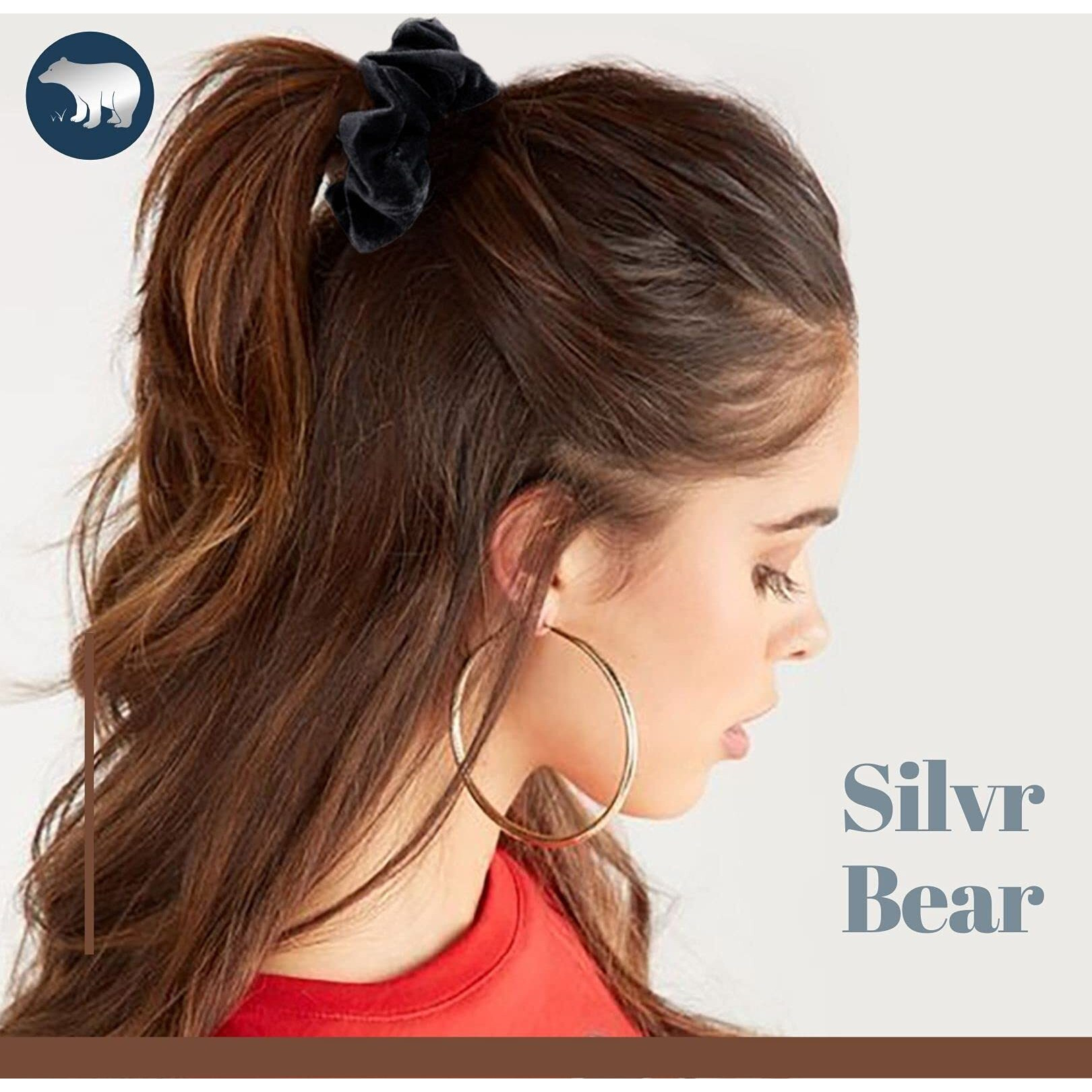 SILVR BEAR - Black Buttery Soft Velvet Scrunchies - Set of 8 | Anti-Hair-Breakage, Luxury Ponytail Holders pack for Girls, Women, Hair Ties, Best gift for Sister, Friend, Mom (Black Velvet 8))