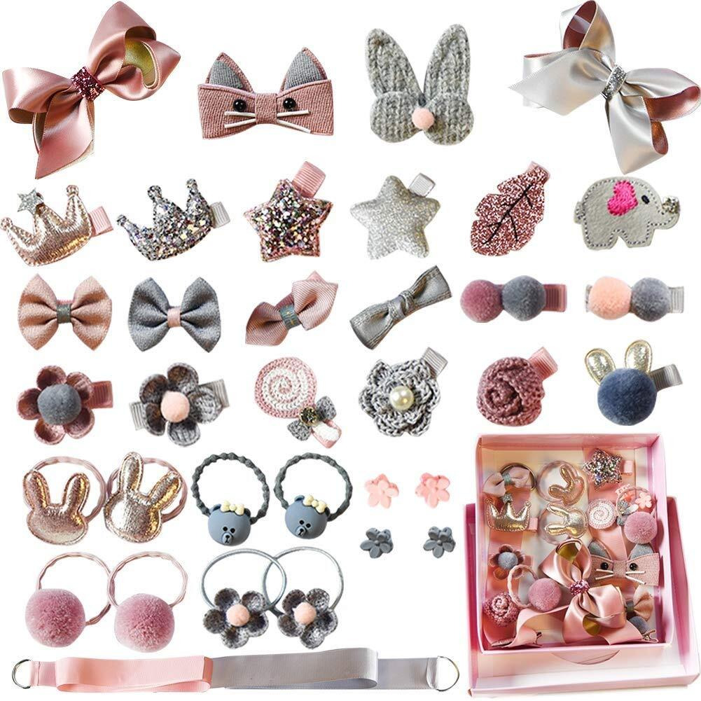 ginoya brothers 36 Pieces Pink & Grey Fancy Head-Wear Accessories For Baby Girls/Toddlers [1 Pack]
