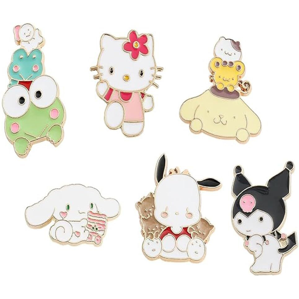 TOPPROSPER 6 Pcs Anime Brooch Pins Kitty Enamel Pins for Backpacks Clothing Jackets Hats Kawaii Cartoon Cat Dog Decoration Gifts