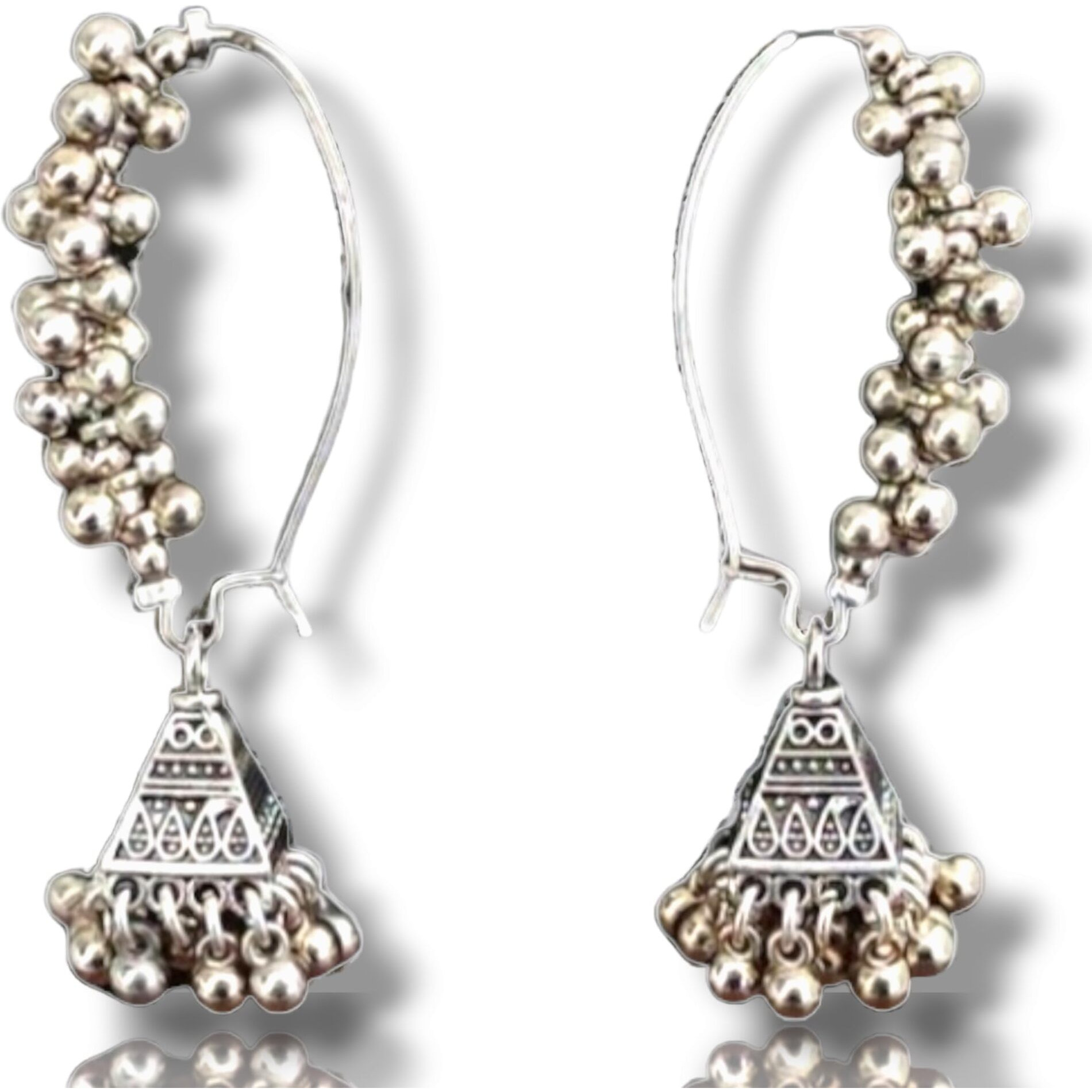 ROYAL NEEDS  YOUR HIGHNESS Girls Oxidised Silver Polish Earrings Traditional Hanging Oxidised Jhumka Earrings