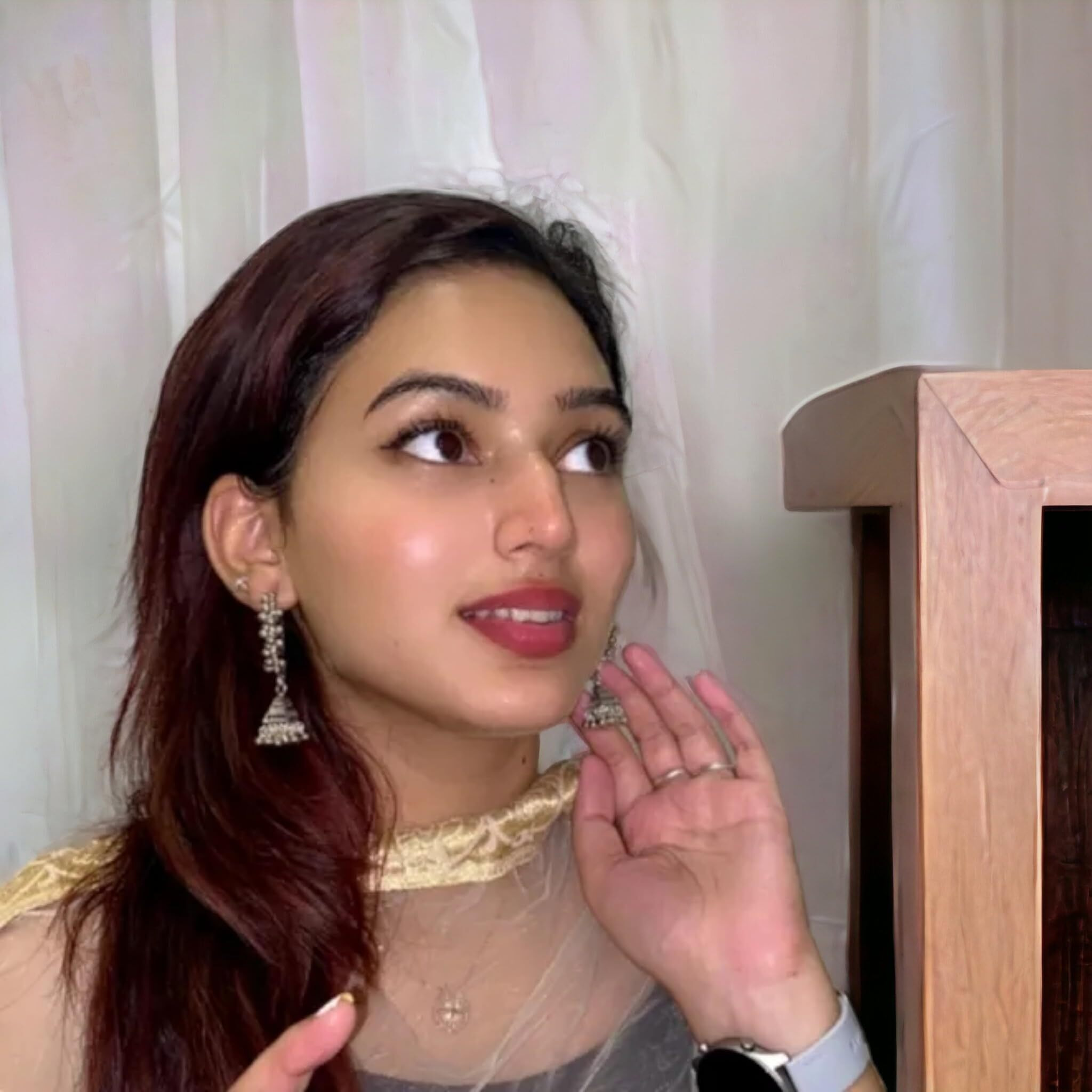 ROYAL NEEDS  YOUR HIGHNESS Girls Oxidised Silver Polish Earrings Traditional Hanging Oxidised Jhumka Earrings