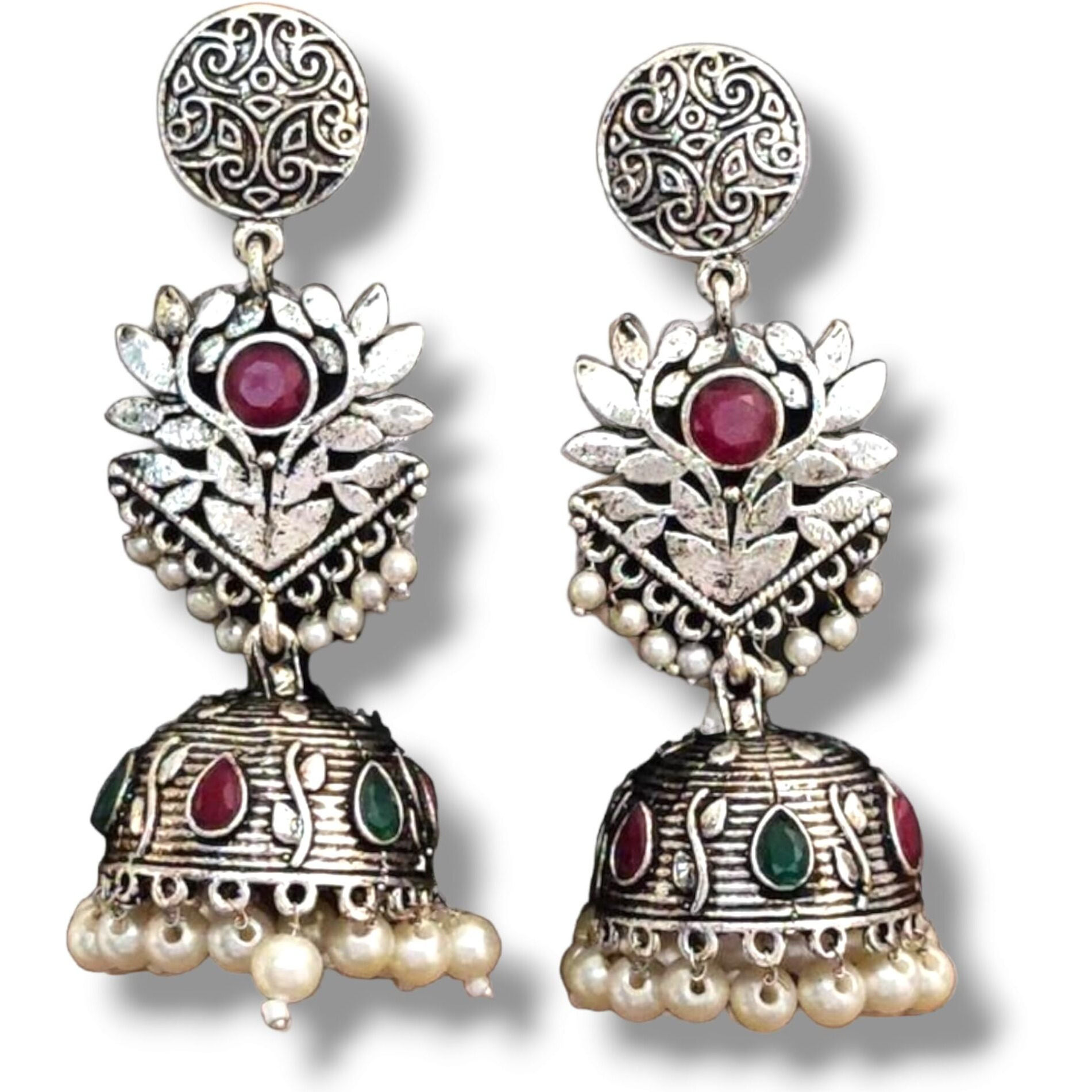 ROYAL NEEDS  YOUR HIGHNESS Oxidised Silver Polish Earrings (Traditiona, Girls)