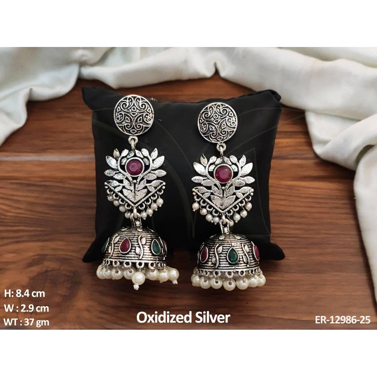 ROYAL NEEDS  YOUR HIGHNESS Oxidised Silver Polish Earrings (Traditiona, Girls)