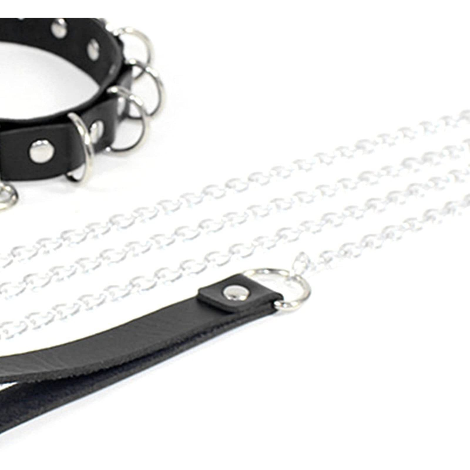 Fuludis Women Collar Necklaces PU Leather Punk Gothic Collar Leash Neck Cosplay Choker Necklace Adjustable (1.2m Rope)