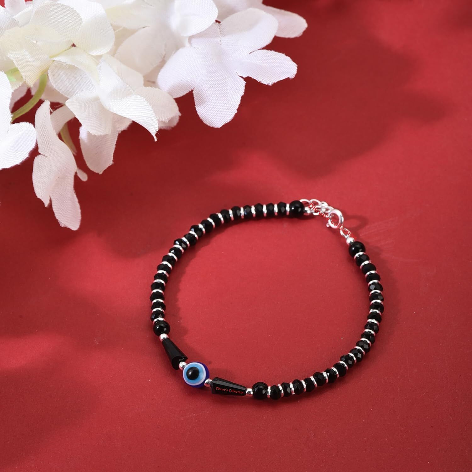 DHRUVS COLLECTION 925 Pure Silver Evil Eye Nazariya Bracelet with Black Crystals for Girls & Women