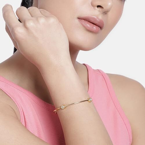 Estele Jewellery Bracelet For Women Gold Plated Circular Designer 24 Size Bangle Bracelet with White Austrian Crystals for Girls/Women-250-BGWE BR