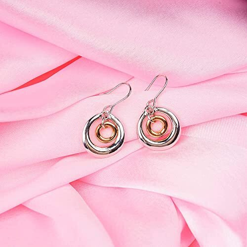 Estele Zinc And Brass Alloy 24K Gold And Silver Plated Concentric Circles Drop Earrings For Girls and Women