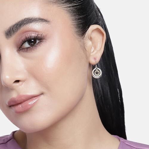 Estele Zinc And Brass Alloy 24K Gold And Silver Plated Concentric Circles Drop Earrings For Girls and Women