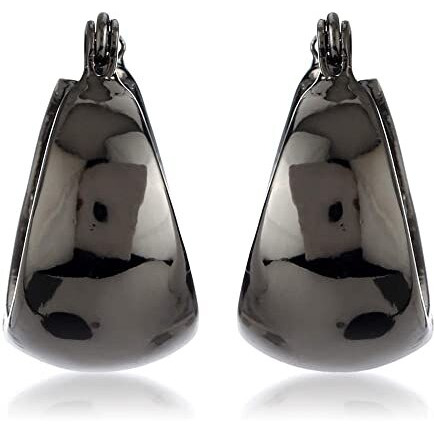 Estele Fashion Jewellery Rhodium Plated Metallic Black Classic Hoop Earrings for Girls and Women-393/706 ER