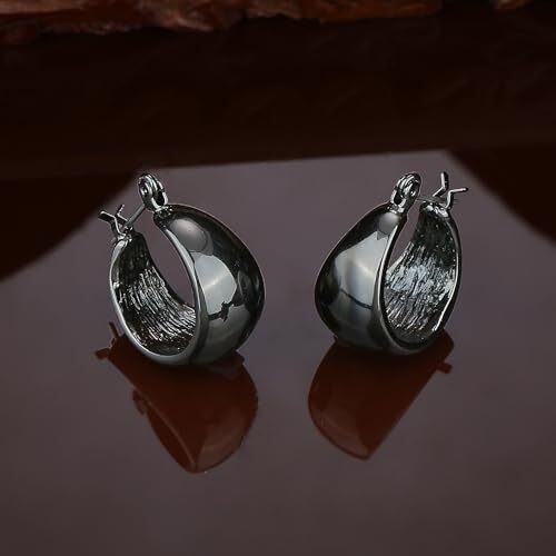 Estele Fashion Jewellery Rhodium Plated Metallic Black Classic Hoop Earrings for Girls and Women-393/706 ER
