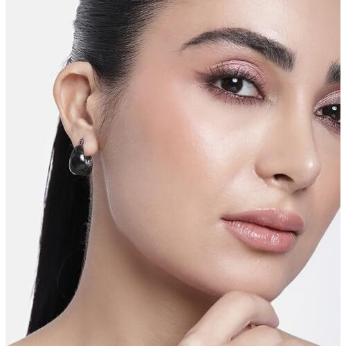 Estele Fashion Jewellery Rhodium Plated Metallic Black Classic Hoop Earrings for Girls and Women-393/706 ER