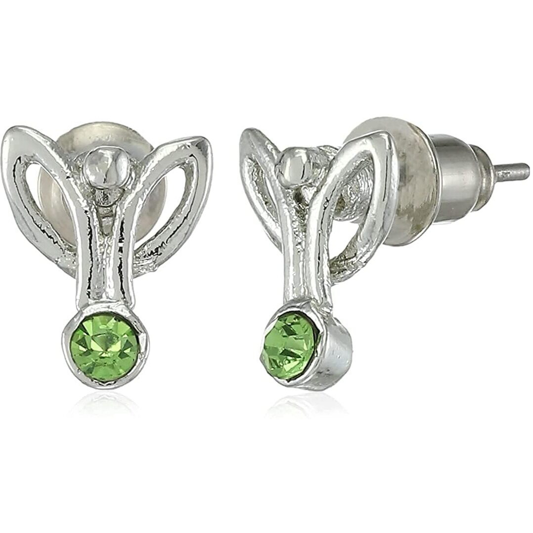 Estele Rhodium Plated Shining Symmetry Stud Earring with Peridot Crystals for Women, Gold, One Size, 427/707 ER