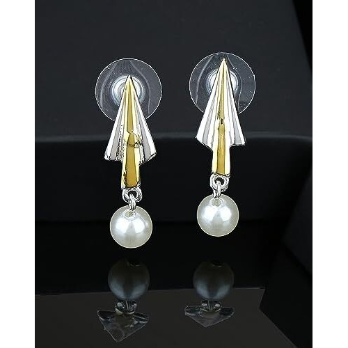 Estele Gold & Rhodium Plated Dual Tone Drapes & Glow Pearl Earring for Women