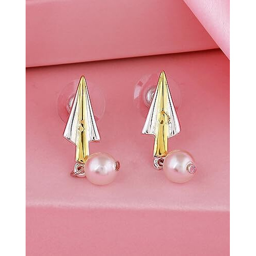 Estele Gold & Rhodium Plated Dual Tone Drapes & Glow Pearl Earring for Women