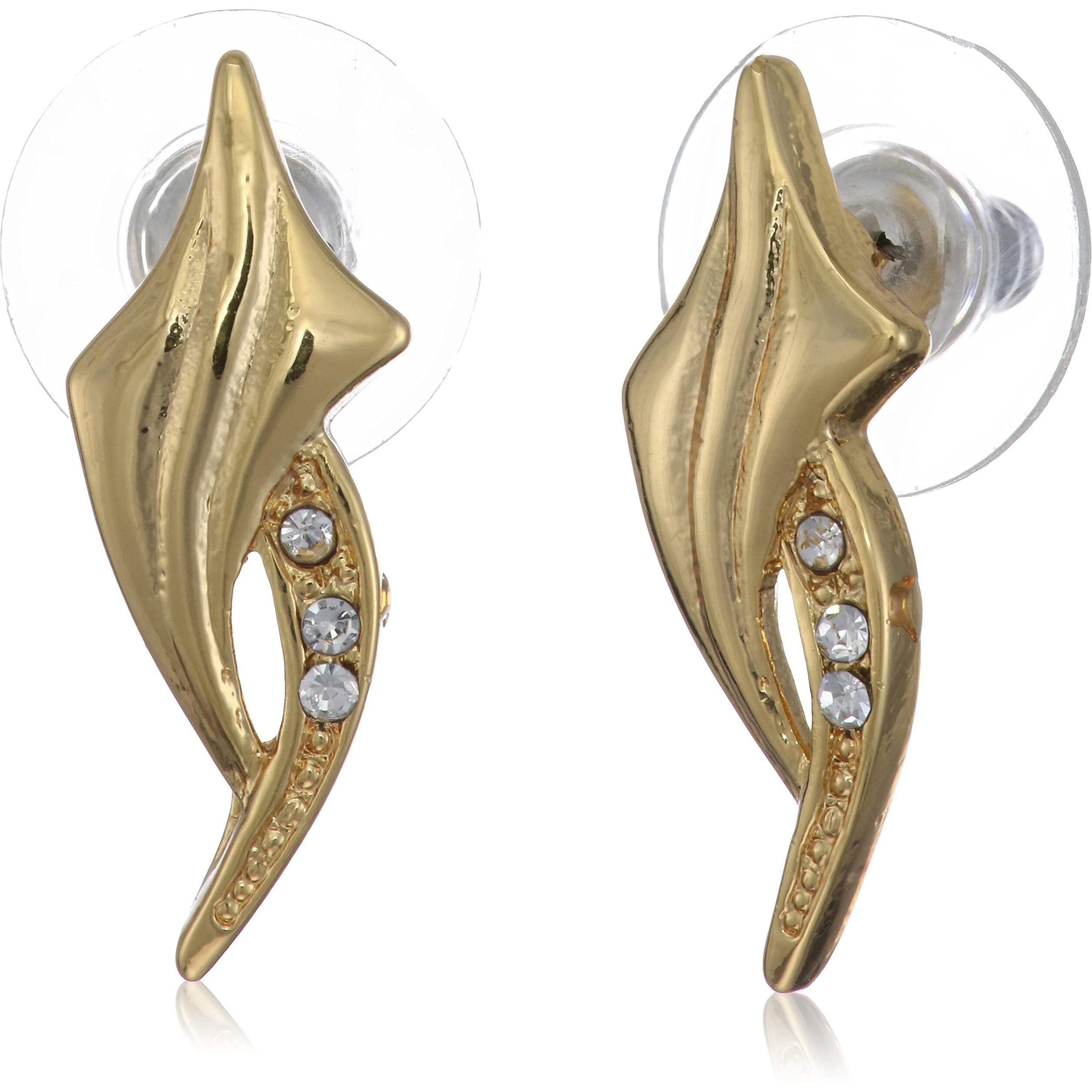 Estele 24 Kt Gold Plated Leaf Stud Earrings with Austrian Crystals for Women