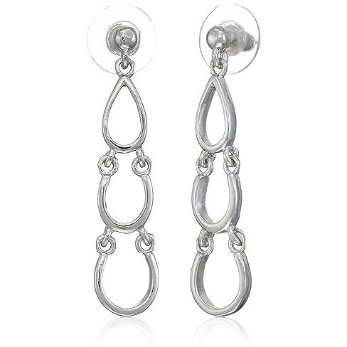 Estele Rhodium Rain Drop Dangle Earrings for Women