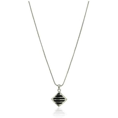Estele silver tone diamond shape pendanct with brown enamel for women