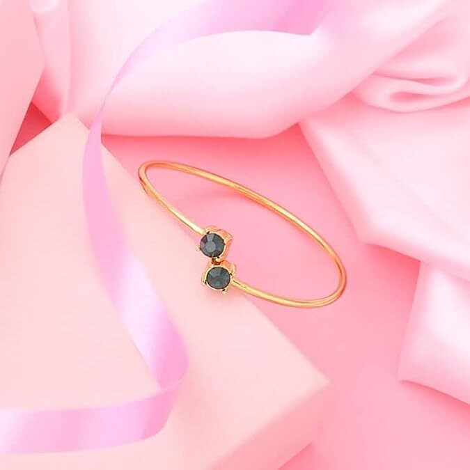 Estele Jewellery For Women Gold Plated Twinkle Free Size Cuff Bracelet with Green Stone for Girls and Women-101554 BR