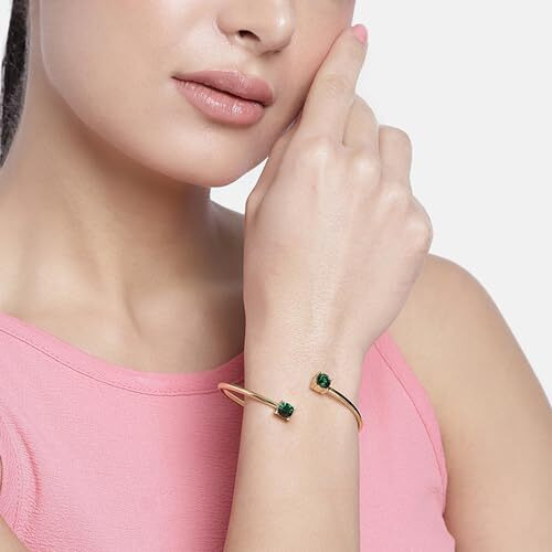 Estele Jewellery For Women Gold Plated Twinkle Free Size Cuff Bracelet with Green Stone for Girls and Women-101554 BR