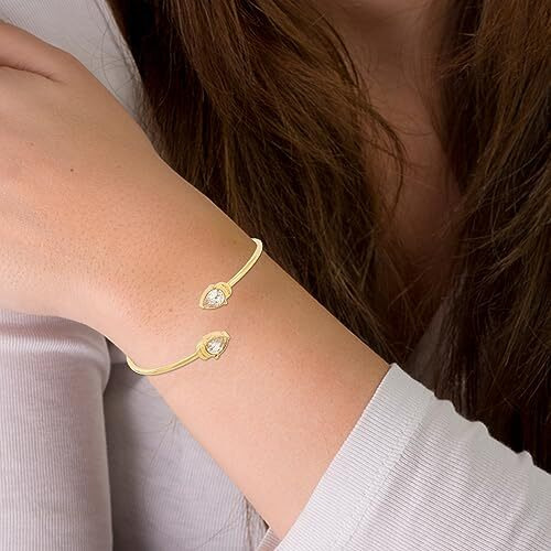 Estele 24 Kt Gold Plated Pear Twin Cuff Bracelet For Womens