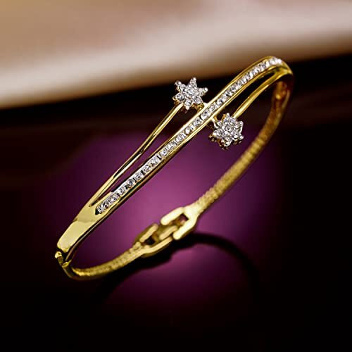 Estele Jewellery Bracelet For Women Gold & Rhodium Plated Classic Twin Cuff Bracelet with White Crystals for Girls and Women-101733 BR