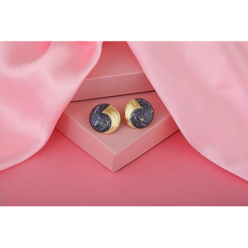 Estele Womens 24 Kt Gold Plated Aqua Round Enamel Stud Earrings