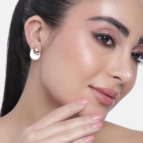 Estele Non-Precious Metal 24Kt Rose Gold Plated White Enamel Stud Earrings For Girls/Womens