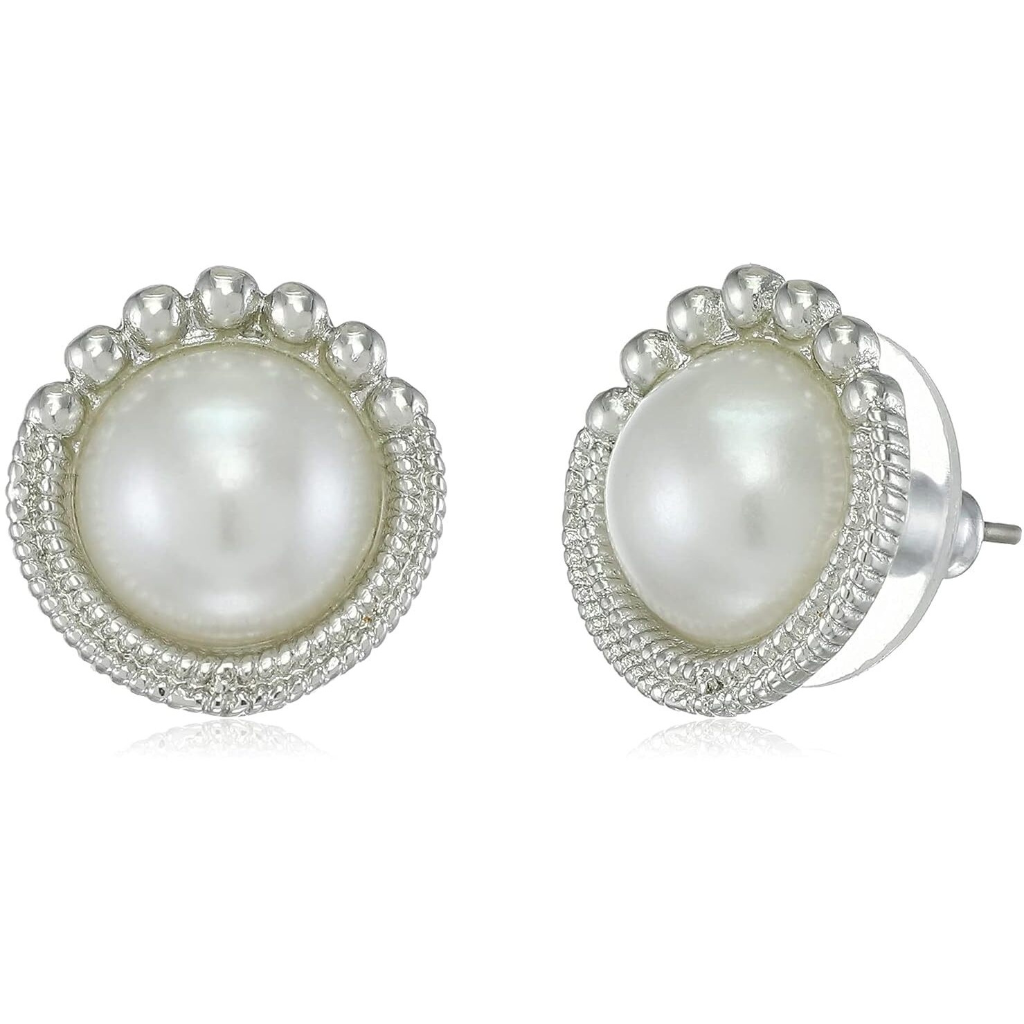 Estele Rhodium Plated Bold Pearl Blissfull Stud Earring for Women