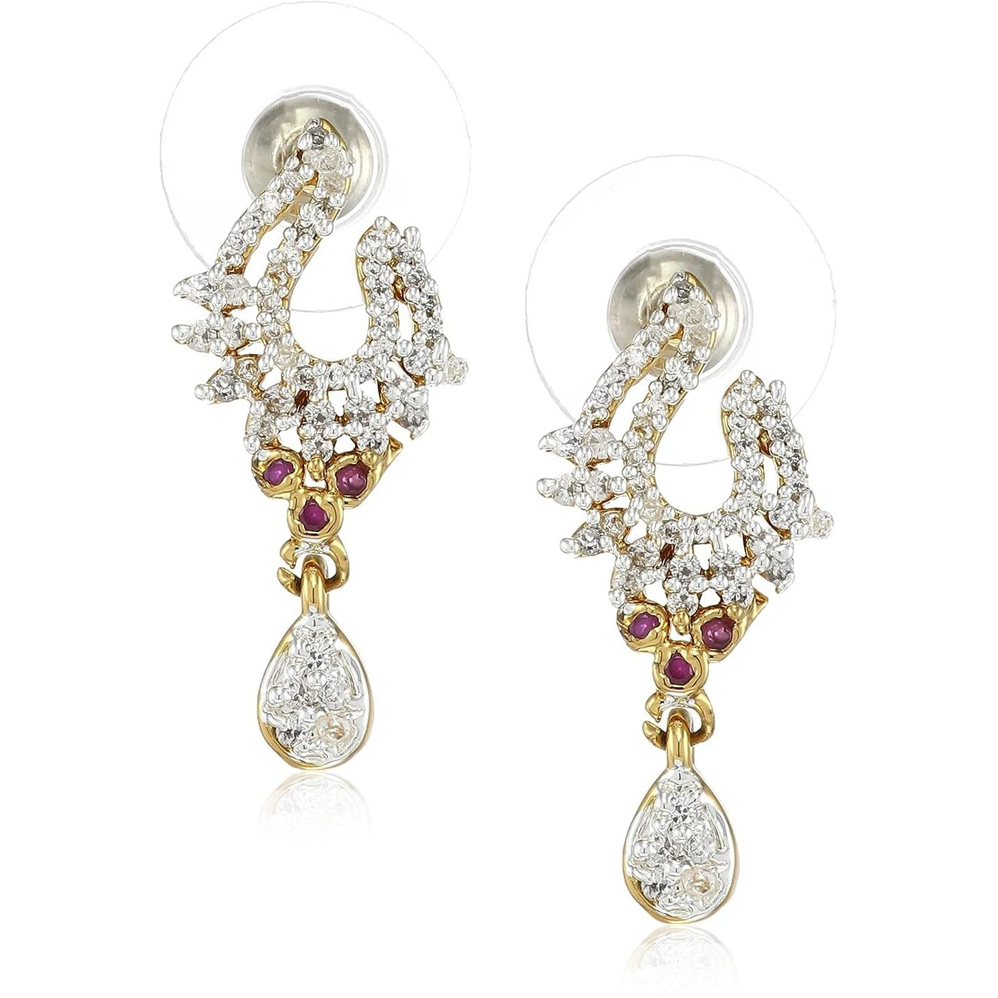 Estele 24Kt Gold & Rhodium Plated CZ Sparkling Teardrop Earings for Women
