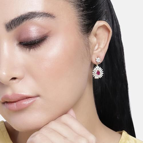 Estele 24 Kt Gold plated Austrian Diamond Drop Traditional Earrings For Girls & Women