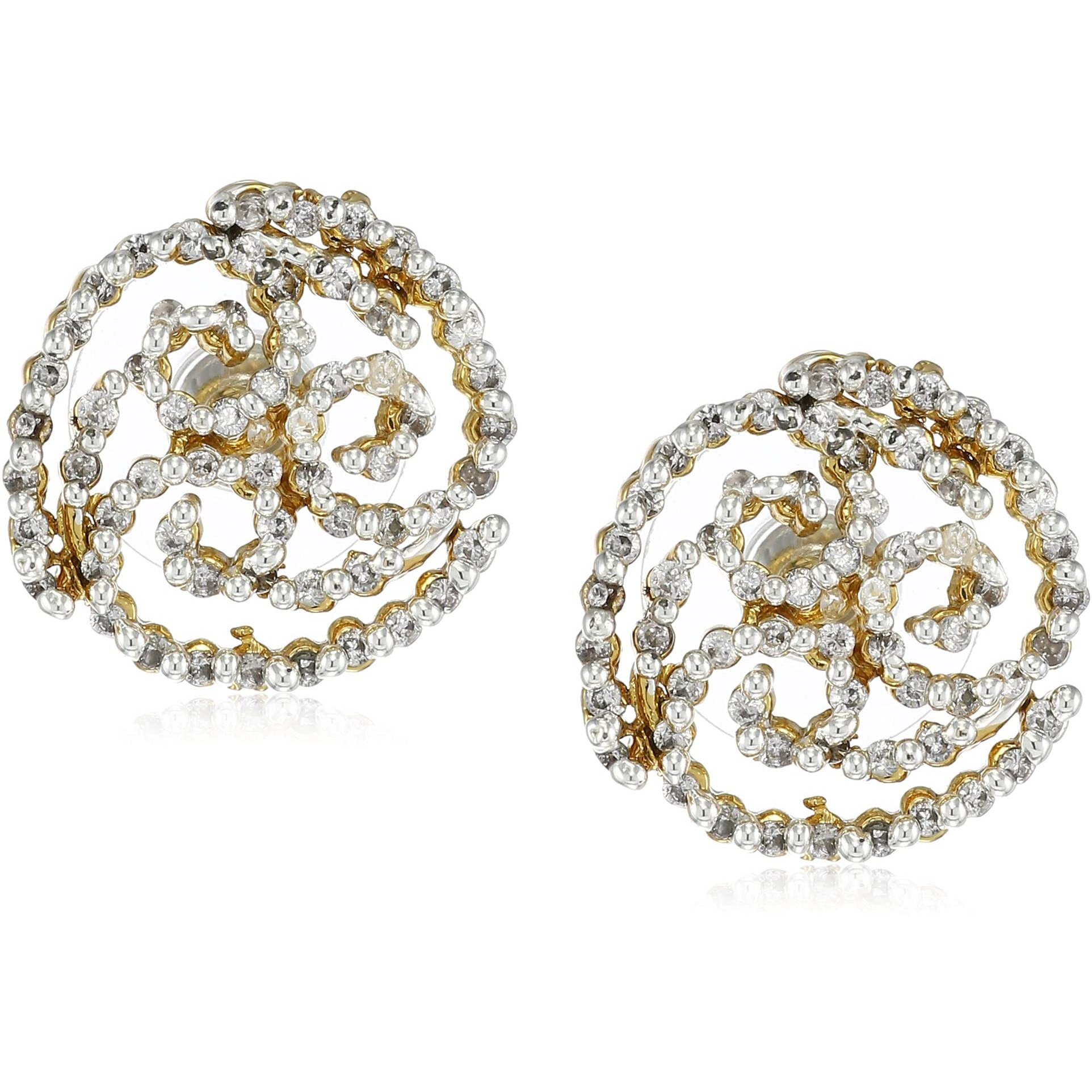 Estele 24kt Gold Plated Rippling Curls CZ Earring for Women