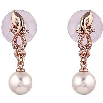 Estele Fashion Jewellery Rose Gold Plated CZ Attractive Designer Drop Earrings with Pearls for Girls and Women-AD-045/704 ER