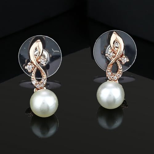 Estele Fashion Jewellery Rose Gold Plated CZ Attractive Designer Drop Earrings with Pearls for Girls and Women-AD-045/704 ER