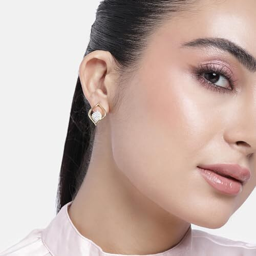 Estele Fashion Jewellery Gold and Rhodium Plated CZ (Jyoth) Leafy Designer Stud Earrings with White Stones for Girls/Women-AD-069/706 ER