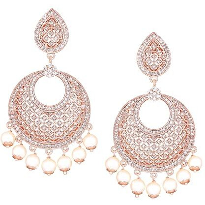 Estele Fashion Jewellery Rose Gold Plated CZ Attractive Designer Drop Earrings with Pearls for Girls and Women-AD-104/703 ER